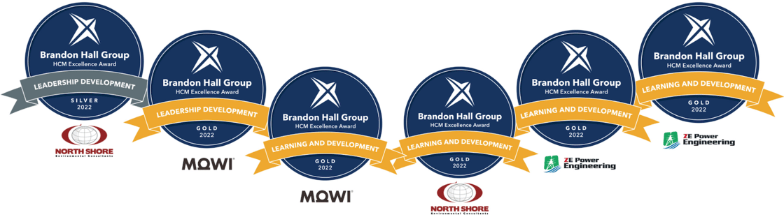 Brand Hall Award badges with client logos